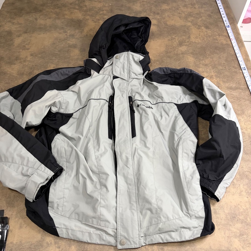 Columbia Interchange Jacket Mens XL Grey Black Hooded Colorblock XM7349